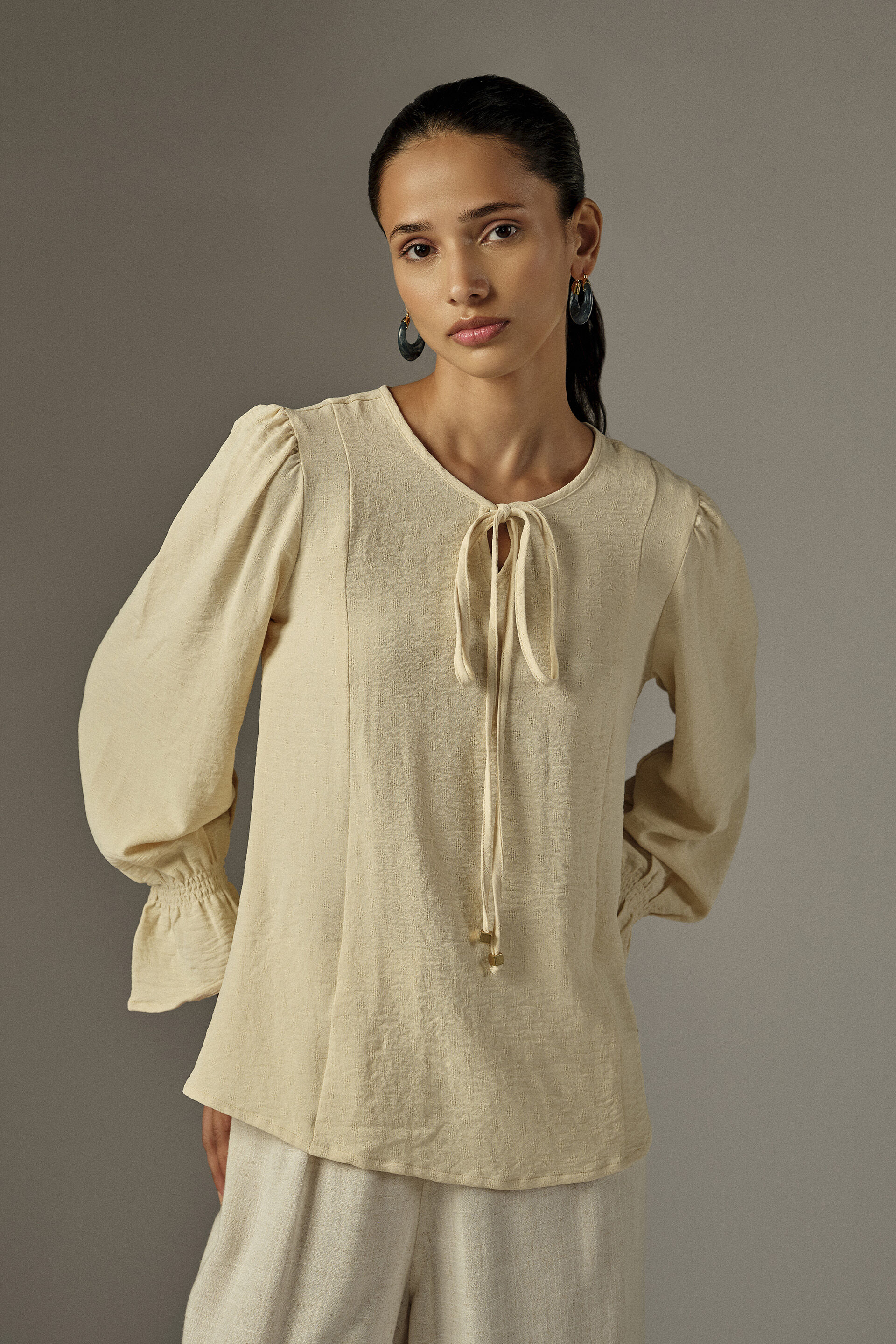 Solid Bishop Sleeves Top in Ivory, Ivory, image 2